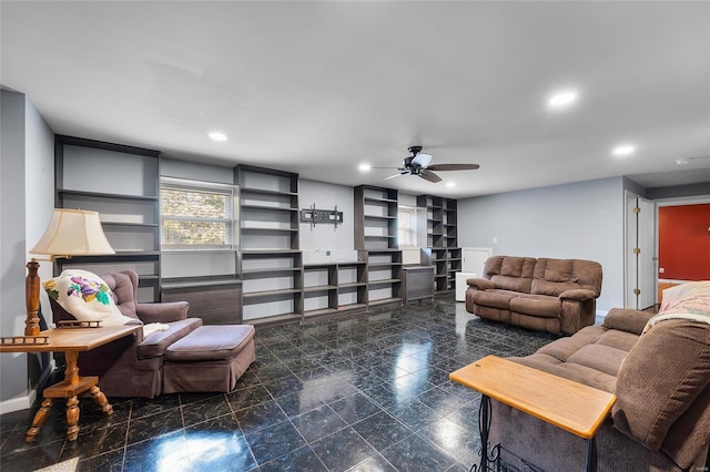 living room with ceiling fan