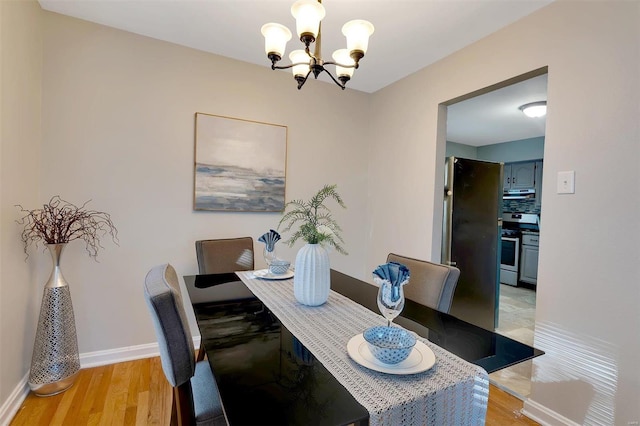 dining room with a notable chandelier and light wood-type flooring