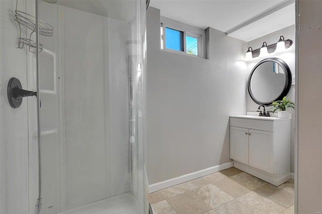 bathroom featuring vanity and a shower with curtain