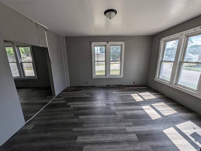 empty room with dark hardwood / wood-style floors and a healthy amount of sunlight