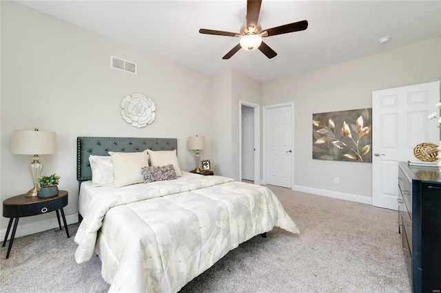 bedroom featuring ceiling fan and carpet floors