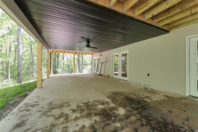 view of patio / terrace with ceiling fan and french doors