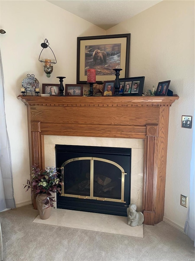 room details featuring a textured ceiling and carpet