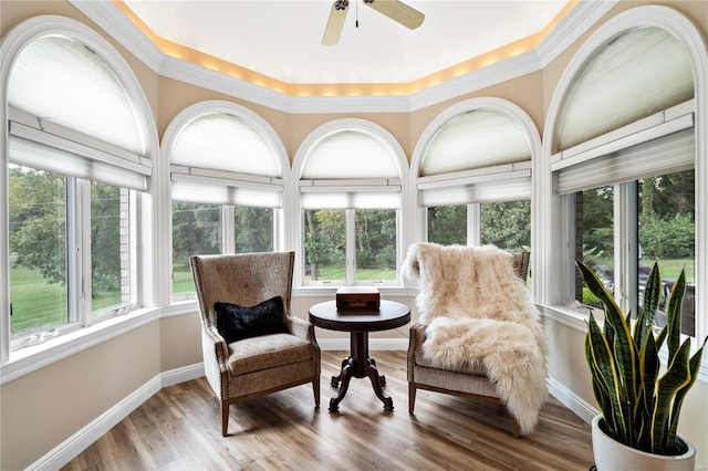 sunroom with ceiling fan and plenty of natural light