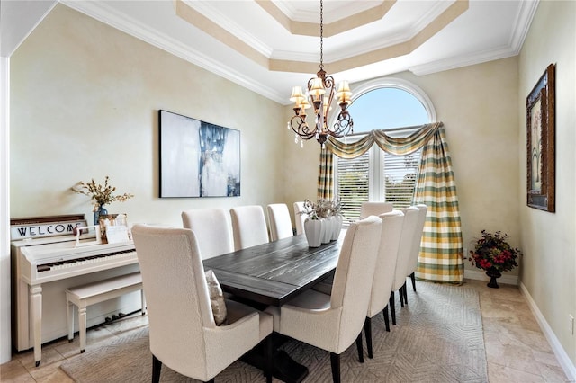 dining room with crown molding and an inviting chandelier