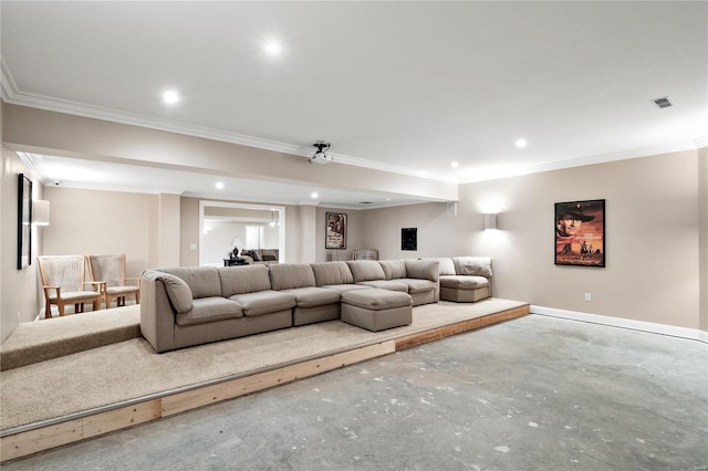 living room with crown molding