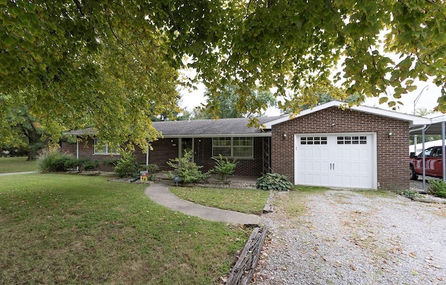 ranch-style house with a front lawn and a garage