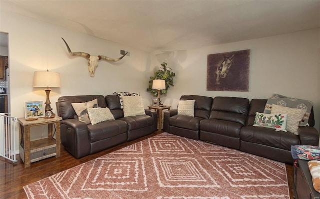 living room with dark wood-type flooring