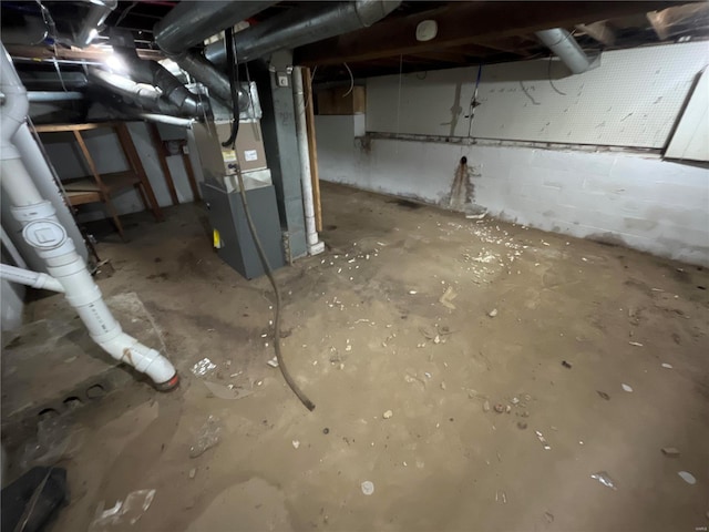 basement with heating unit