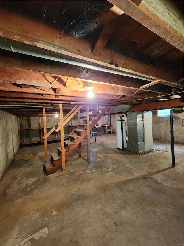 basement with water heater