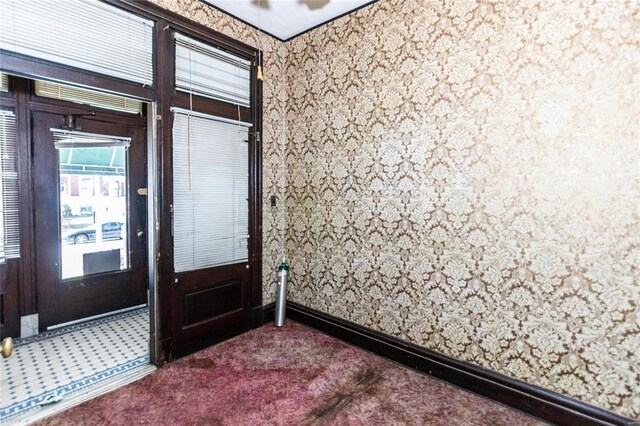 foyer entrance with carpet floors