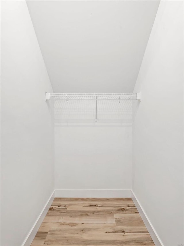 spacious closet with lofted ceiling and wood-type flooring