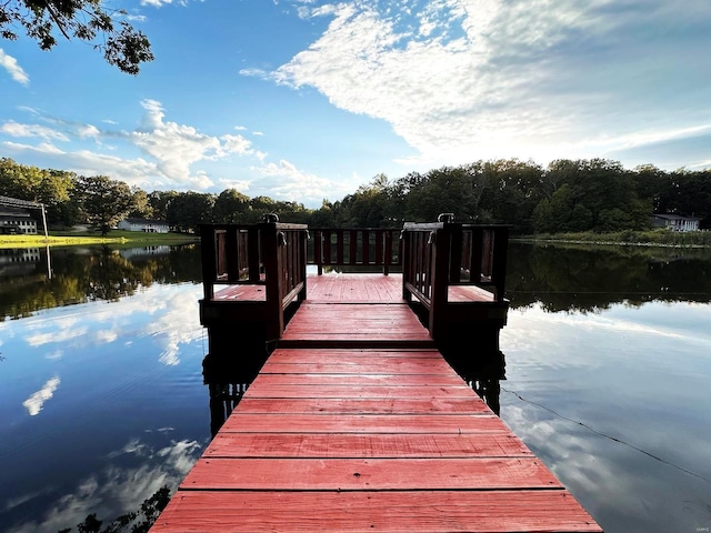 view of dock with a water view