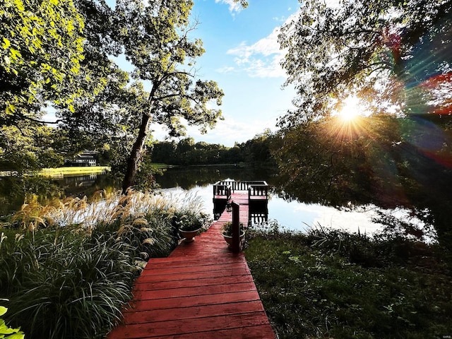 view of dock with a water view