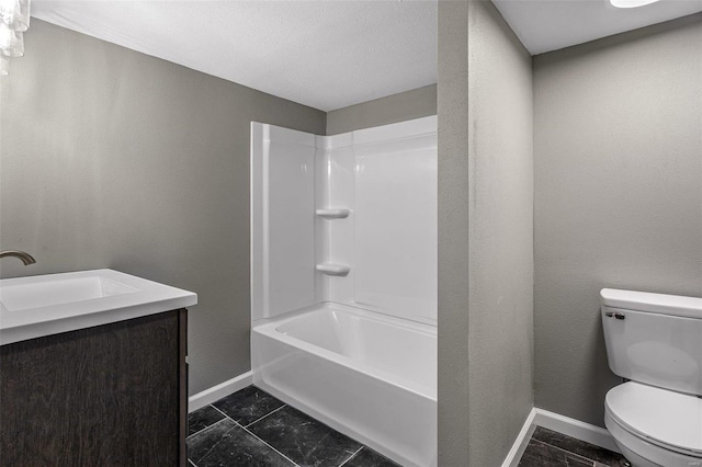 full bathroom featuring tub / shower combination, vanity, toilet, and tile patterned floors