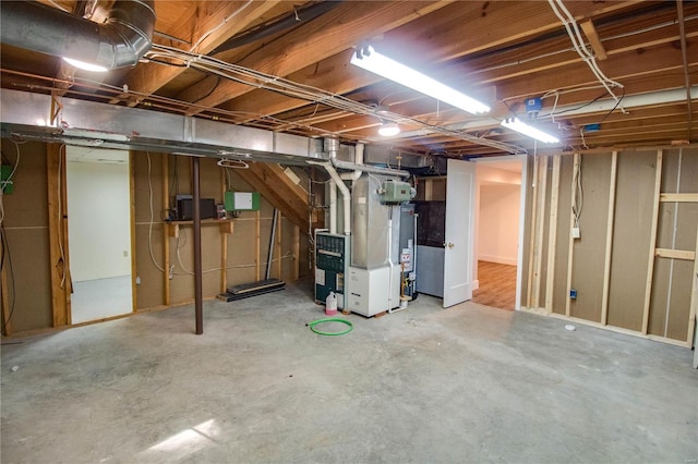 basement featuring heating unit