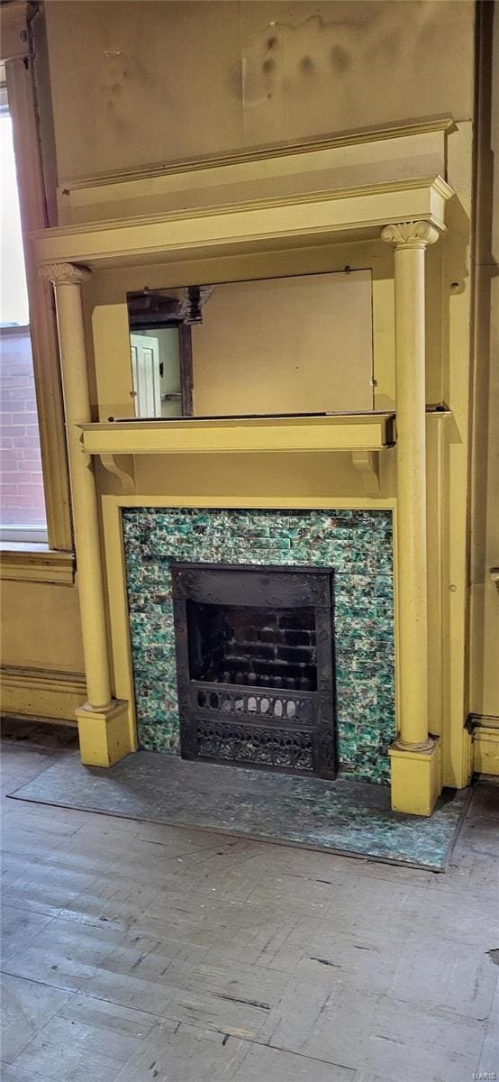 interior details with a fireplace