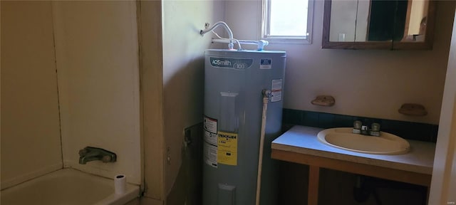 interior space with sink and electric water heater