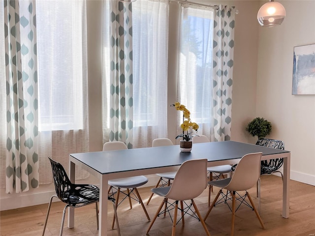 dining room with light wood-type flooring and a wealth of natural light