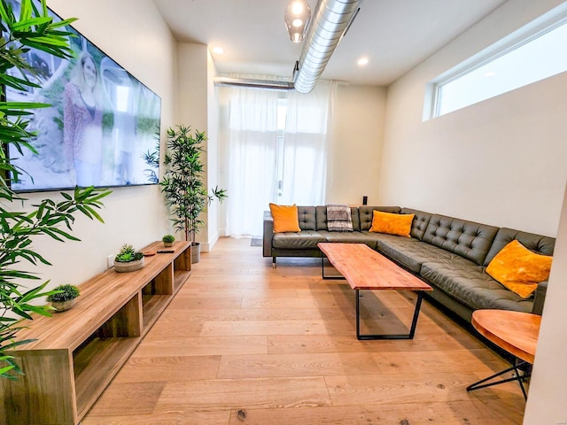 living room with light hardwood / wood-style flooring