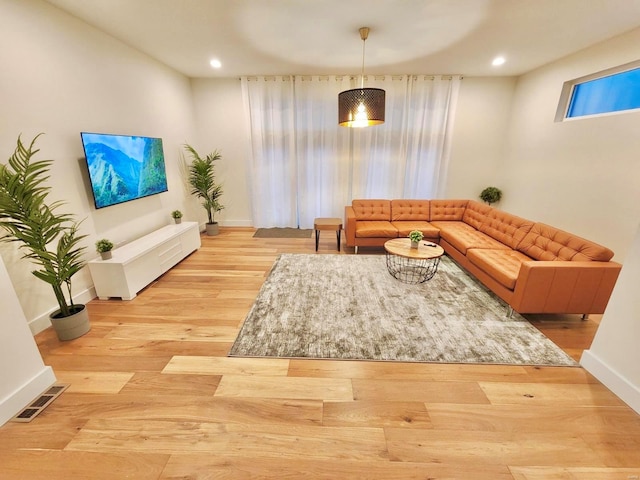 living room with light wood-type flooring