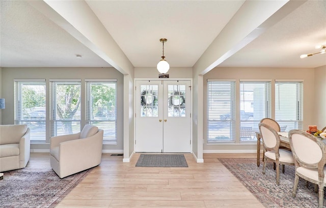 entryway with light hardwood / wood-style flooring, a healthy amount of sunlight, and french doors