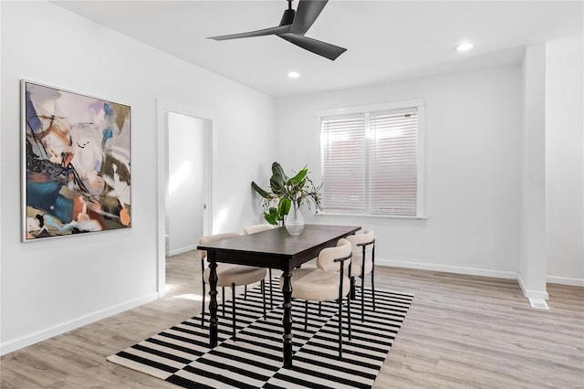 office area featuring light wood-type flooring and ceiling fan