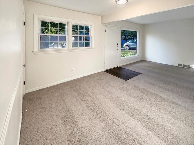 empty room featuring a wealth of natural light and carpet floors