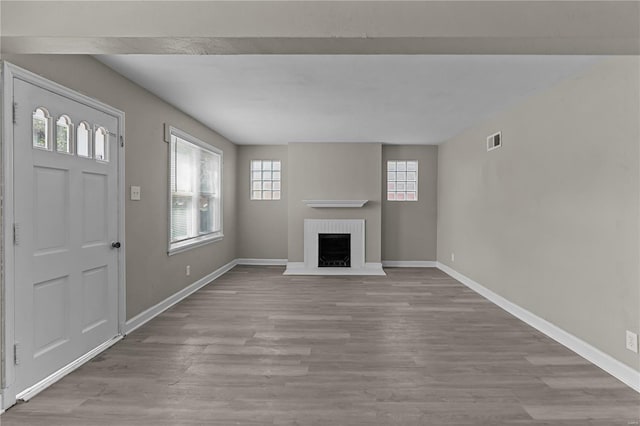 unfurnished living room featuring light hardwood / wood-style floors