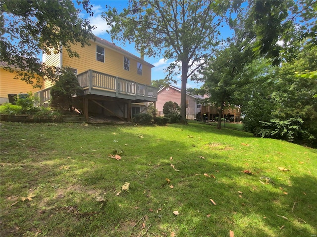 view of yard featuring a wooden deck