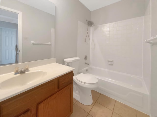 full bathroom featuring tile patterned flooring, vanity, toilet, and bathtub / shower combination