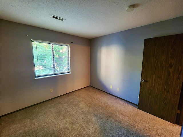 carpeted spare room with a textured ceiling