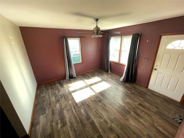 entrance foyer with dark hardwood / wood-style floors, a healthy amount of sunlight, and ceiling fan