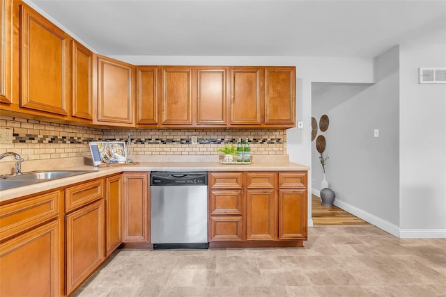 kitchen featuring dishwasher, sink, and backsplash