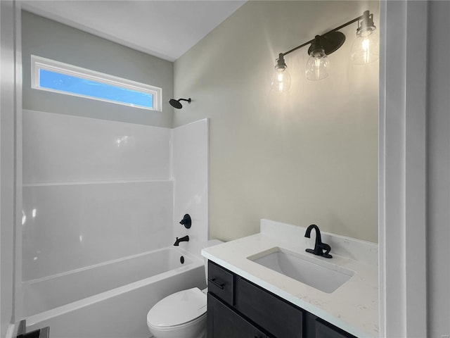 full bathroom featuring shower / tub combination, vanity, and toilet