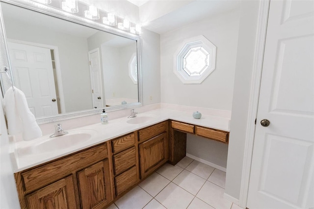 bathroom with tile patterned floors and vanity