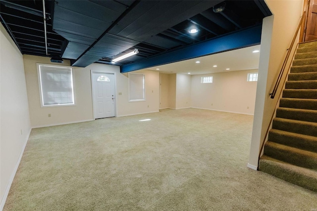 basement featuring carpet