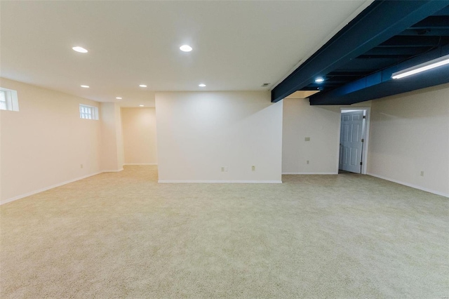 basement with light carpet