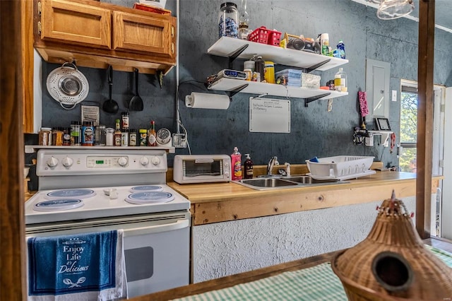 kitchen featuring sink, electric range, and electric panel