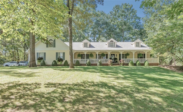 cape cod-style house with a porch and a front lawn