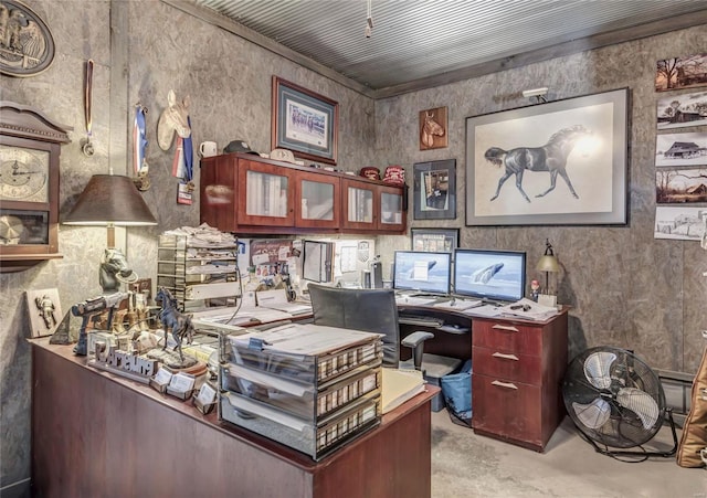 home office featuring concrete floors