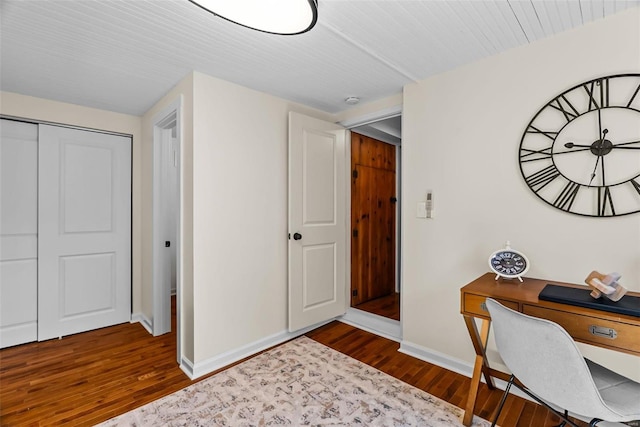 office space featuring dark hardwood / wood-style flooring