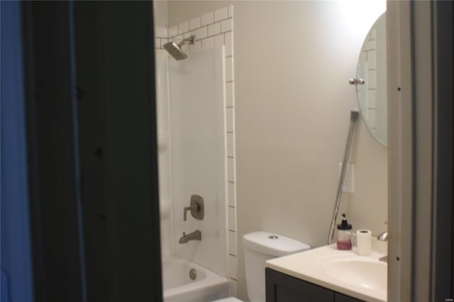 full bathroom featuring shower / tub combination, vanity, and toilet