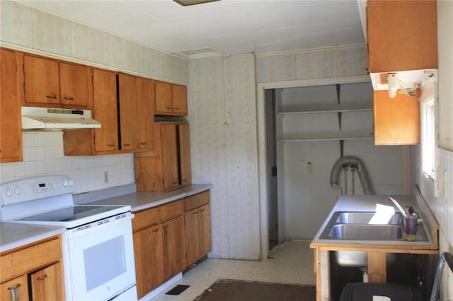 kitchen with white electric range and sink