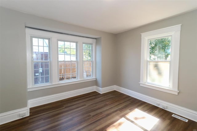 spare room featuring dark wood-type flooring