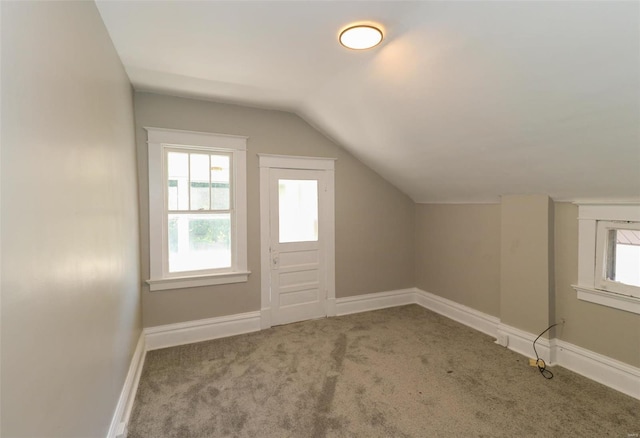 additional living space with carpet and vaulted ceiling