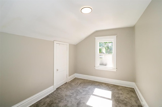 additional living space with vaulted ceiling and carpet floors