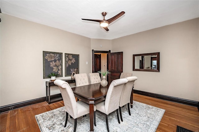 dining room featuring ceiling fan and light hardwood / wood-style floors