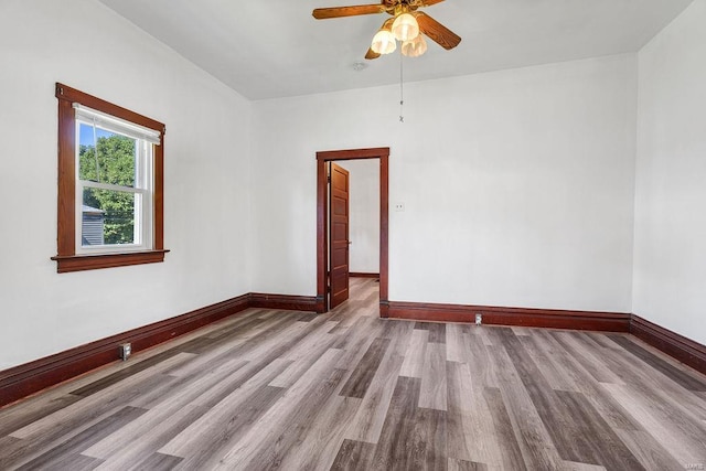 unfurnished room with light hardwood / wood-style floors and ceiling fan