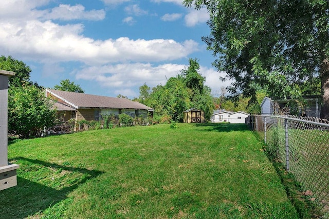 view of yard with a storage shed